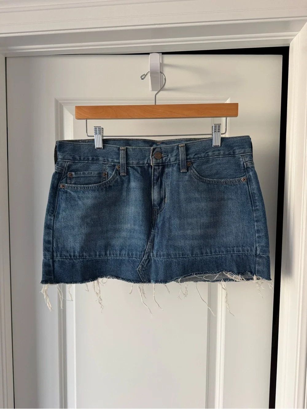 Levi's Blue Denim Mini Skirt with Frayed Hem